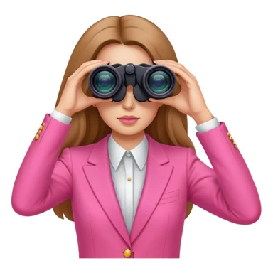 futuristic-looking woman with long hair in an intensive color pink suit looking through binoculars sticker