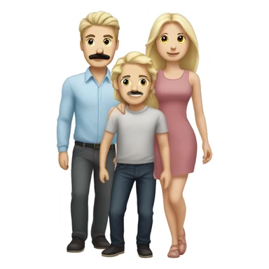 a white family with a man with a black mustache , a blonde woman, two brunette girls, and a blonde boy sticker