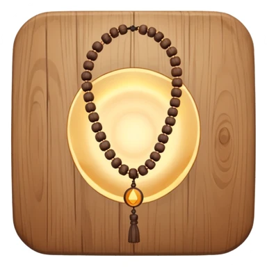 monk necklace object icon, wooden prayer beads with simple pendant, spiritual minimal design, natural wood texture, subtle sacred aura, 3D cartoon style, mobile game icon style, centered, clean background, no text, no watermark
 sticker