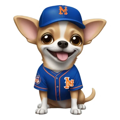 Chihuahua with a huge smile with a Mets uniform  sticker