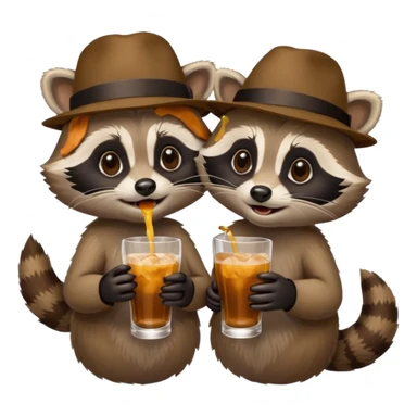 Two raccoons sharing a drink sticker