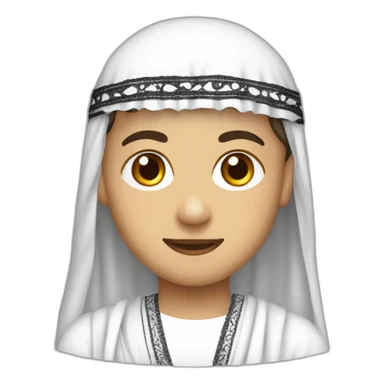 Boy wearing Arabic white dress for male and wearing Embroidered keffiyeh on his head  sticker