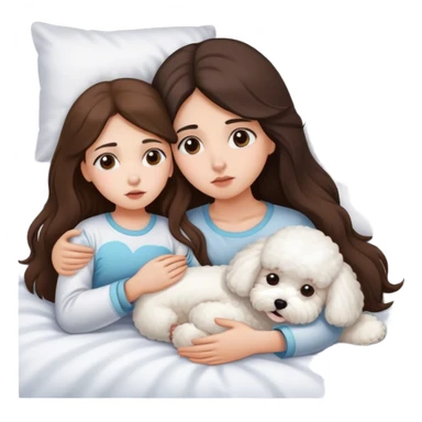 One Brunette Long hair girl sick in bed with bichon frise dog sticker