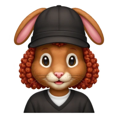red curly black rabbit with jersey and hat sticker