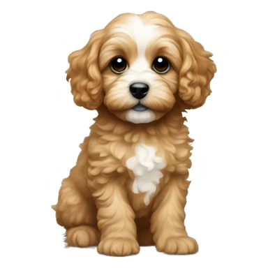 Cavapoo puppy near the Christmas tree sticker