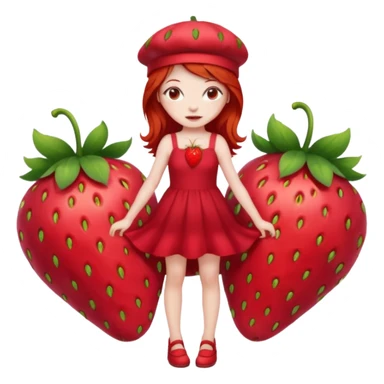 Strawberry shortcake human girl full body and legs with a strawberry hat on her red hair and dress without a cake sticker