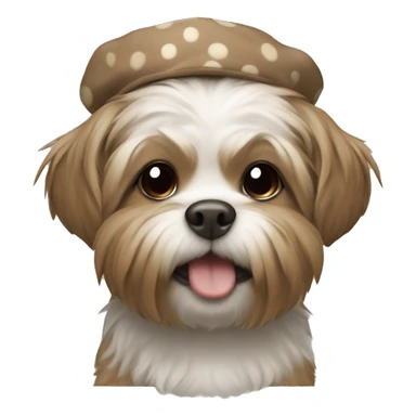 Shitzu with light brown spots with a rat hat sticker