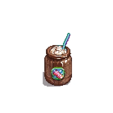 a chocolate milkshake, pixel art style sticker