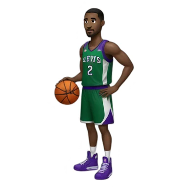 a basketball player in a black, green and purple uniform sticker
