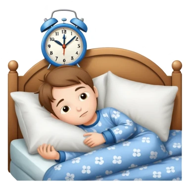 child tucked in bed with a clock showing bedtime, simple and cute sticker