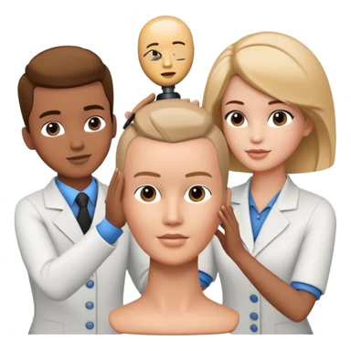 hairstylist teaching students using mannequin head sticker