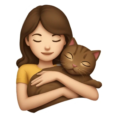 brown haired girl sleeping with brown cat in bed sticker