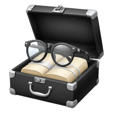 An open box containing a protective amulet from mom, a vinyl record from a friend, bandages, and glasses sticker