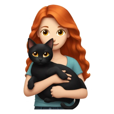 A girl with red hair holds a black cat in her arms sticker