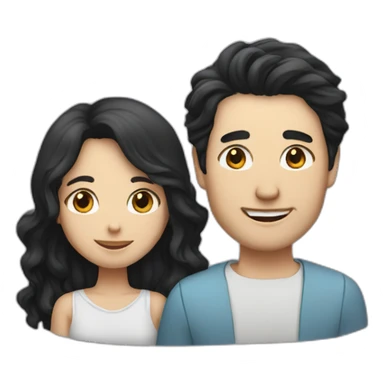 Family formed by a White man and a White woman with long black hair and small black border collie sticker