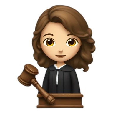 a young girl with brown hair with a Gavel like a judge sticker