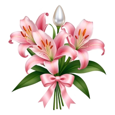 Shell Pink color lilies bouquet and silk ribbon of pearl pink color sticker