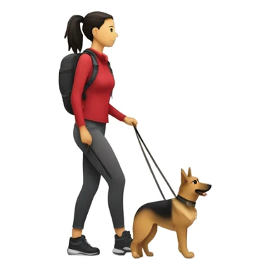 Women with a pony tail hiking with German shepherd silhouette  sticker