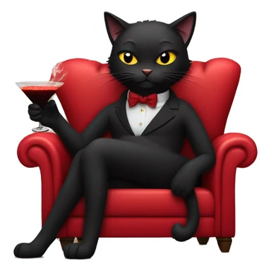 black cat wearing a boa laying down on a sultry red couch smoking a cigarette with a martini  sticker
