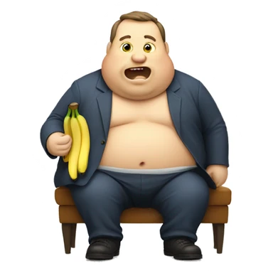 A fat man eats a banana sticker