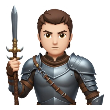fantasy warrior man wielding a whip weapon, leather armor collar, intense eyes, heroic pose, 3D cartoon, mobile game icon style, clean background, no text, no watermark
 sticker