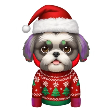 dark grey shih tzu christmas sweater and hat sticker