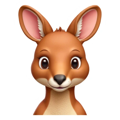 Cinematic Cute Adult Red Kangaroo Portrait Emoji, Head tilted playfully and inquisitively, showcasing a charming, robust build with soft reddish fur and a uniquely red kangaroo-like head featuring a gentle, elongated snout and rounded ears, with large, sparkling eyes full of wonder, Simplified yet irresistibly adorable features, highly detailed, glowing with a warm, friendly glow, high shine, affectionate and lively, stylized with a touch of outback whimsy, soft glowing outline, capturing the essence of a mischievous yet loving kangaroo that seems as if it could hop out of the screen into your arms! sticker