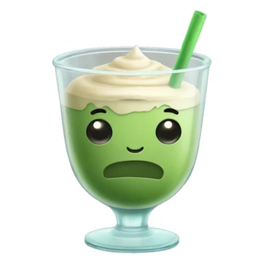 Ice matcha latte in a weird glass cup sticker