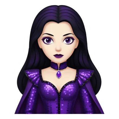 Countess Dracula from Universal Monsters with long jet black hair, dark purple sequin outfit  sticker
