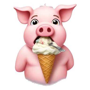 Pig eating ice cream with fork sticker