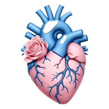 White and sky blue Anatomical heart with light pink rose without leaves  sticker