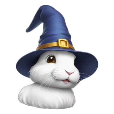 A side profile of a white rabbit wearing a wizard hat sticker