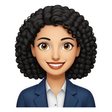 30 year old iranian woman very short curly black hair, big brown eyes, tanned skin, big smile, white teeth, pretty, stylish, shorter hair, man length hair sticker