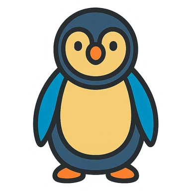 penguin, color outline icon style, black outlines, simple and friendly sticker