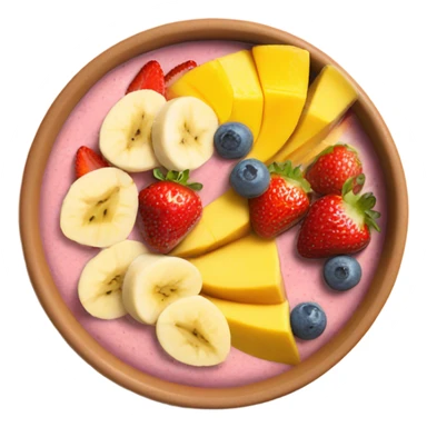 Smoothie bowl topped with strawberries, banana and mango sticker