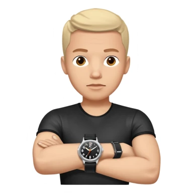 man wearing a black strap watch on his wrist portrait, head and shoulders only, wrist clearly visible, black leather strap watch worn on arm, confident expression, 3D cartoon, mobile game icon style, clean background, no text, no watermark
 sticker