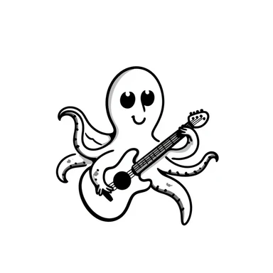 happy octopus with multiple arms playing guitar sticker