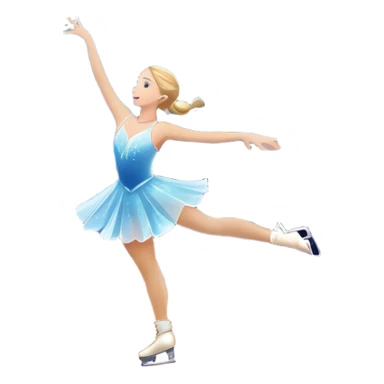 An icon featuring a shimmering rink, colorful spotlights, snowflakes gently falling from the sky, and an audience in the stands, with a snowy landscape visible through large windows with a graceful figure skater performing a spin on a sparkling ice rink. Transparent background. sticker