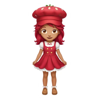 Strawberry shortcake human girl full body and legs with a strawberry hat on her red hair and dress without a cake sticker
