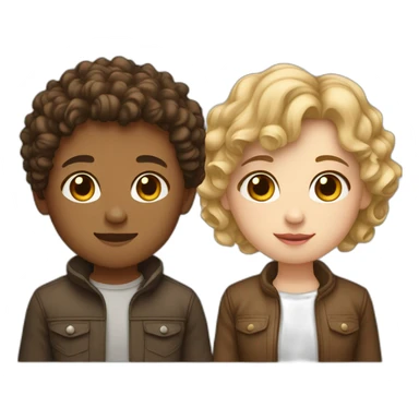 Couple of a girl of white skin color with brown hair with a blond mid-length lock and a boy of mixed race skin color with short curly hair sticker