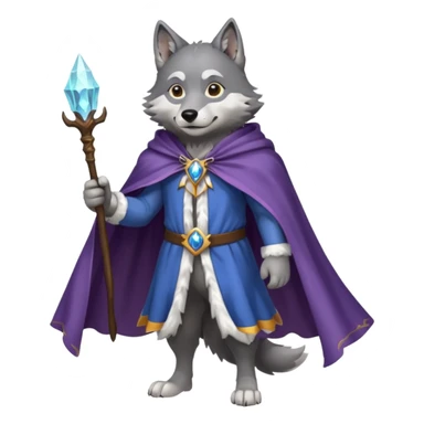 a wolf in a cape, wizard, magic in paw full body sticker