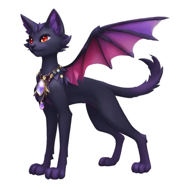 cool cartoon anthro edgy distinguished ethereal elegant beautiful fantasy black purple red ethereal fantasy nargacuga-Noivern-cat-Quiana-Fakemon collar harness moon gem jewels full body sticker