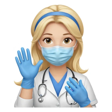 enfermera rubia con pelo largo, con mascarilla y guantes azules que aperezcan las dos manos, como las primeras imagenes que enviaste sticker