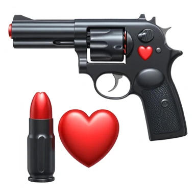 Black hand gun shooting a heart bullets out of the tip  sticker