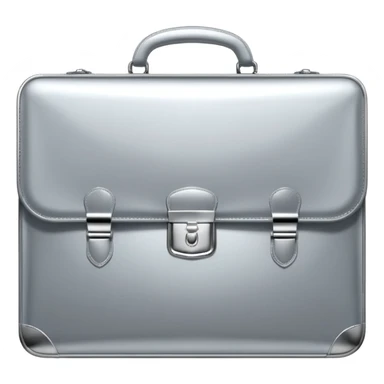 A luxury briefcase emoji made of polished silver chrome, smooth rectangular shape, metallic reflections, minimal high-end design, swag business aesthetic, iOS emoji style, centered, clean white background
 sticker