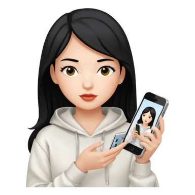 I want a girl with black hair, a white hoodie with a Vogue magazine in her hand, and in the other hand her iPhone 13 sticker