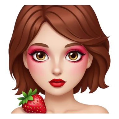 White girl with brown hair with “Strawberry” makeup style  sticker