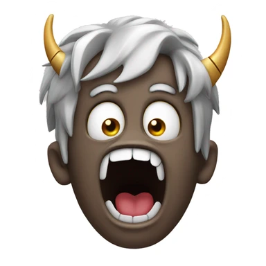 surprised open mouth with a hand shaped as metal horns in frnt of the mouth facing forward sticker