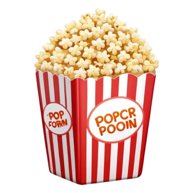 extremely minimalist popcorn in red and white vertically striped box, absolute minimum details, no text, no labels, pure iOS emoji style with glossy finish sticker
