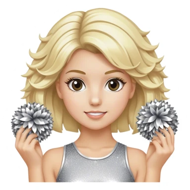 Cheerleader with blonde hair down holding Pom Pom’s wearing all silver and glitter sticker